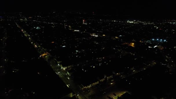 Night Aerial View Illuminated British City Drone Footage Luton Town — Stock Video