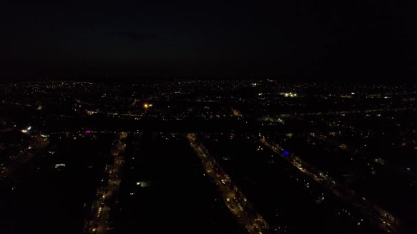 Kivilágított Brit Város Éjszakai Utak Légi Kilátása Drone High Angle — Stock videók