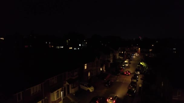 Letecký Pohled Osvětlené Britské Město Silnice Noci Drone High Angle — Stock video