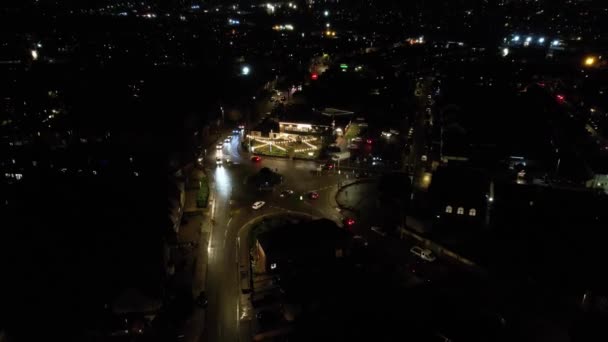 Aydınlanmış Ngiliz Şehri Gece Yolları Nın Zaman Hızlandırılmış Hava Görüntüsü — Stok video