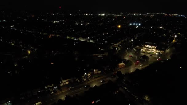 Time Lapse Aerial View Illuminated British City Roads Night Drone — Stock Video