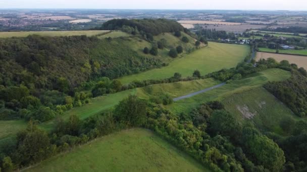 Felvétel Drone Flight Open Field Sharpenhoe Clappers Valley England Napnyugtakor — Stock videók