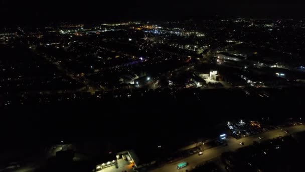 Krásný Letecký Pohled Osvětlené Britské Město Silnice Noci Drone High — Stock video