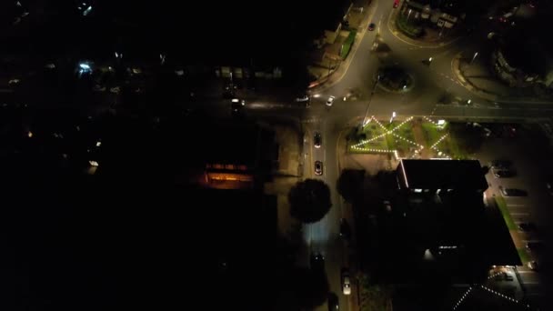 Krásný Letecký Pohled Osvětlené Britské Město Silnice Noci Drone High — Stock video