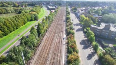 İngiltere 'nin İngiliz Luton Kasabası Havalimanı. Drone 'un Şehir Kamerası 6 Ekim 2022' de çekildi.