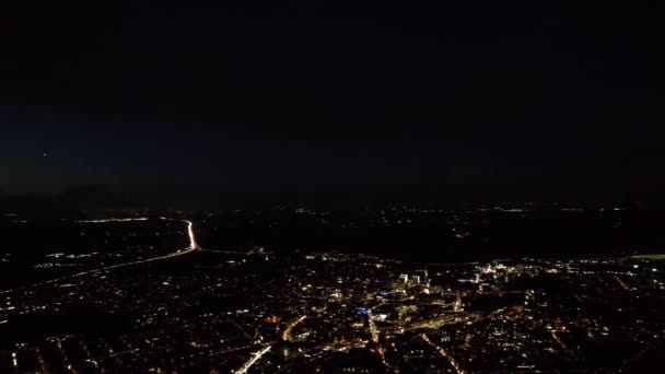 Кадры Воздуха Лутон Сити Ночное Время Высокие Углы Съемки Британского — стоковое видео