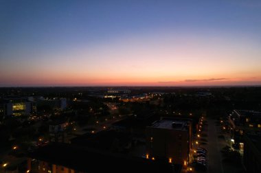 Milton Keynes, England, United Kingdom - June 2, 2023: Aerial View of Milton Keynes City of England after Sunset  clipart