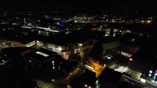Vista Aérea Del Centro Luton Town England Edificios Caminos Iluminados — Vídeos de Stock