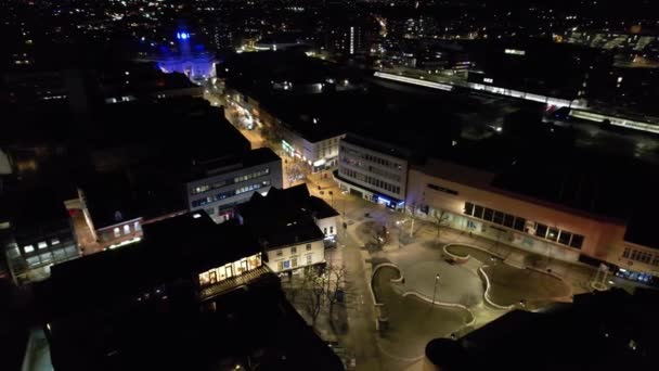 Widok Lotu Ptaka Central Luton Town Anglii Oświetlone Budynki Drogi — Wideo stockowe