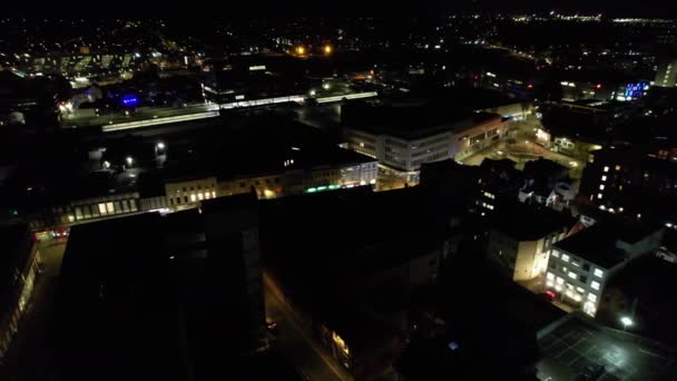 Vista Aérea Del Centro Luton Town England Edificios Caminos Iluminados — Vídeos de Stock