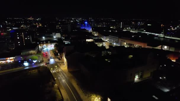 Air View Central Luton Town England Освещённые Здания Дороги Запись — стоковое видео