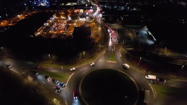 Frumoasa Vedere Aeriană Orașului Britanic Iluminat Drumurilor Noaptea Drone High — Videoclip de stoc