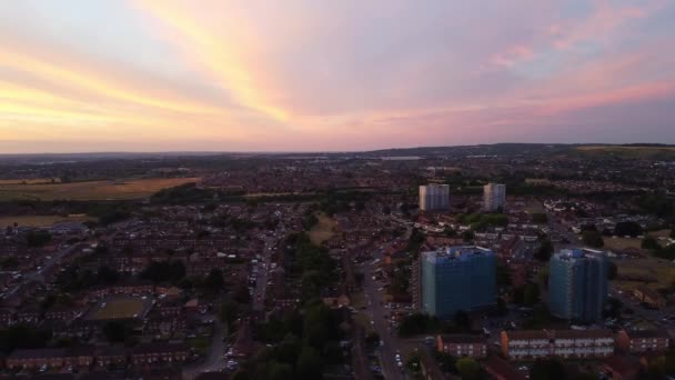 Best Aerial View British City England Sunset Slow Motion Footage — Stockvideo