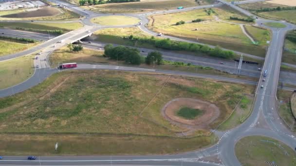 Aerial View British Motorways Fast Moving Traffic Peak Time Dalam — Stok Video