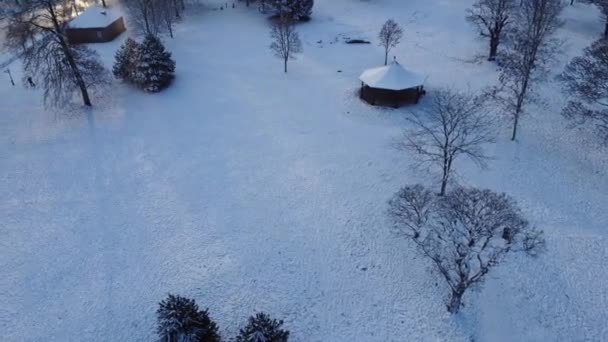 Aerial Footage Snow Covered Wardown Park Luton Town England Snow — Stock Video