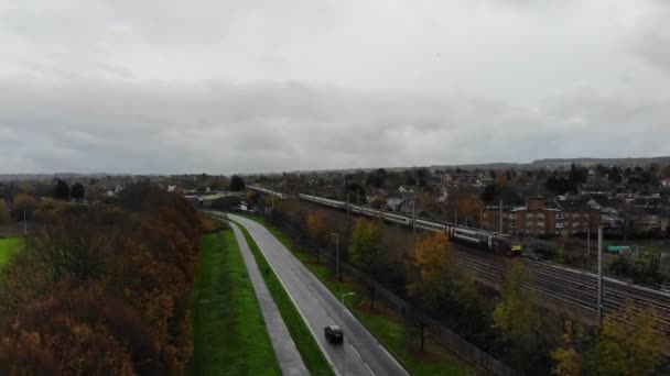 Aerial Footage High Angle Train Tracks Central Luton Railway Station — Vídeo de Stock