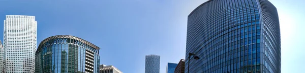 Low Angle Panoramic View Canary Wharf Buildings Central London City — Stock Photo, Image