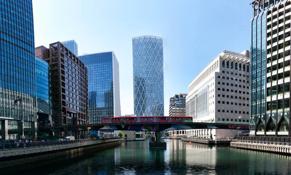 Low Angle Panoramic View Canary Wharf Buildings Central London City — стокове фото