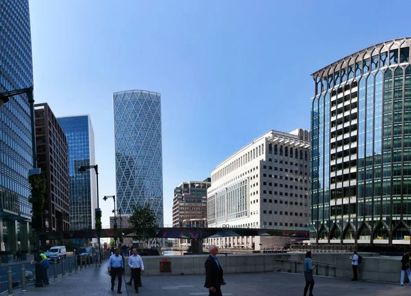 Low Angle Panoramic View Canary Wharf Buildings Central London City — Stock Photo, Image