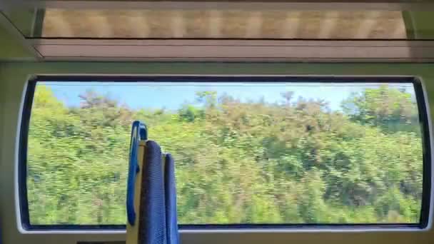 Vista Exterior Desde Asiento Ventana Del Tren Movimiento Viajando Desde — Vídeo de stock