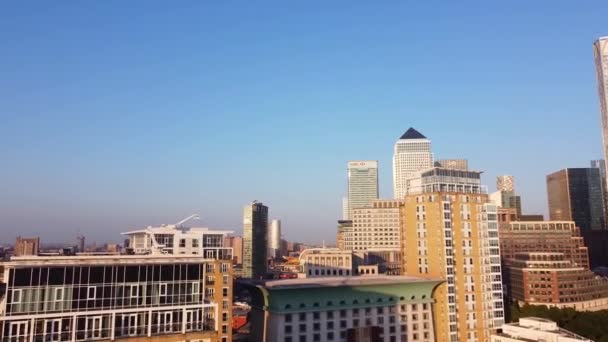 Ngiltere Nin Orta Londra Şehrindeki Canary Wharf Binalarının Yüksek Açılı — Stok video