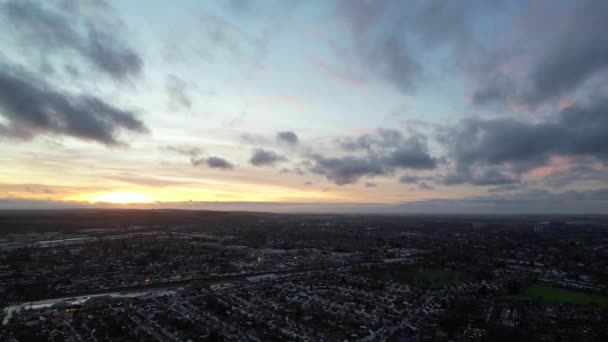 Bela Vista Aérea Cidade Britânica Após Pôr Sol Durante Noite — Vídeo de Stock