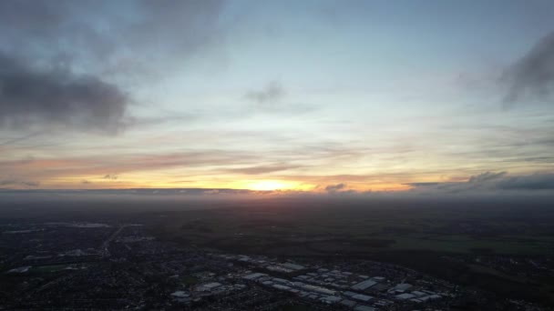 Hermosa Vista Aérea Ciudad Británica Después Del Atardecer Durante Noche — Vídeo de stock