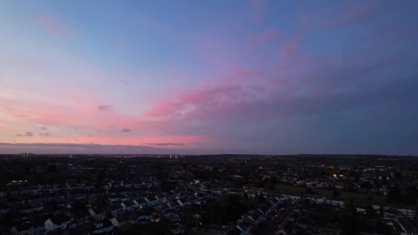 Hermosa Vista Aérea Ciudad Británica Después Del Atardecer Durante Noche — Vídeos de Stock