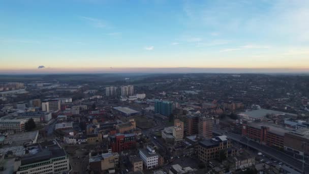 High Angle View Central Luton City Buildings Podczas Zachodu Słońca — Wideo stockowe