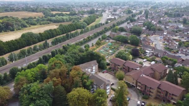 Aerial View British Town Centre Luton England Railway Station Train — Vídeo de stock