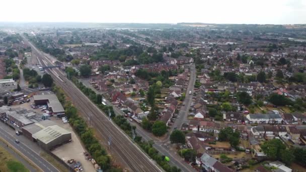 Aerial View British Town Centre Luton England Railway Station Train — Vídeo de Stock