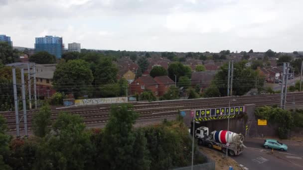 Aerial View British Town Centre Luton England Railway Station Train — Stockvideo