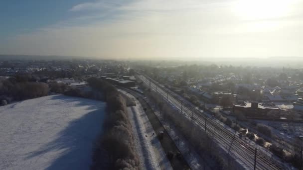 Wysoki Kąt Widzenia Śniegu Pokryte Krajobraz North Luton Cityscape Nagranie — Wideo stockowe