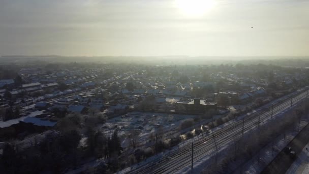 High Angle View Snow Covered North Luton Landscape Cityscape Aerial — Stock Video