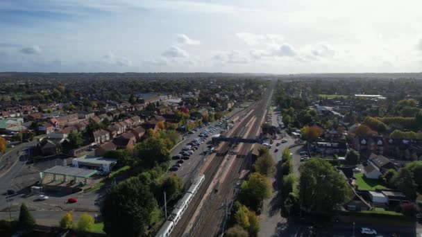 Aerial Footage High Angle Train Tracks Central Luton Railway Station — Stock Video