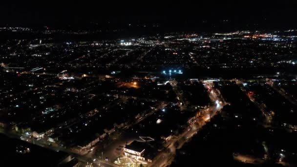 Flygbilder Luton City Natten Högvinkelfilm British Town Natten Fångas Med — Stockvideo