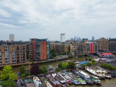 Londra Köprüsü 'ndeki Thames Nehri' nin Yüksek Açı Manzarası İngiltere 'nin Merkez Londra Başkenti Büyük Britanya, 6 Haziran 2023' te yakalanan En Çekici Turist Çekim Merkezi 
