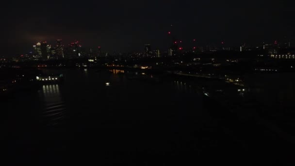 Aerial View Illuminated River Thames London Bridge Night Central London — Stock video