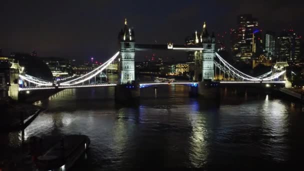 Aerial View Illuminated River Thames London Bridge Night Central London — Wideo stockowe