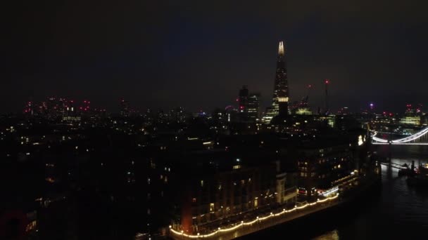 Aerial View Illuminated River Thames London Bridge Night Central London — стокове відео