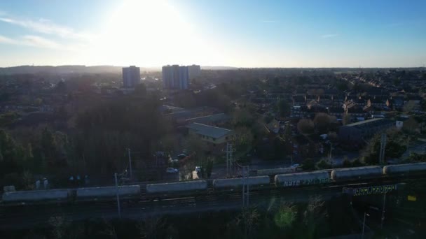 Filmagem Trilhas Trem Que Passam Campo Bedford City Filmagens Foram — Vídeo de Stock