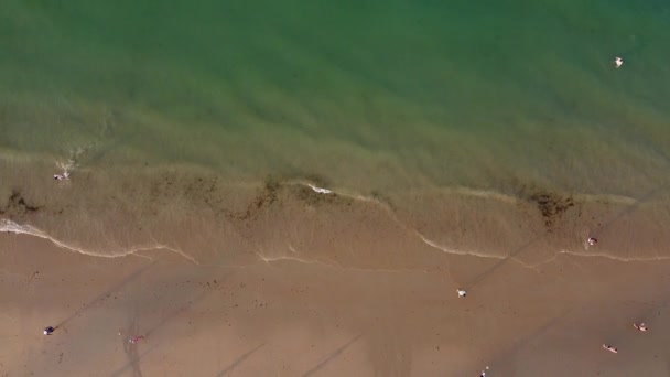 イギリス ボーンマス 2022年8月18日 美しい高角度の人々の映像はビーチで泳いでいます ドローンの映像はイギリス上空で最も熱い東の日に捉えられた — ストック動画