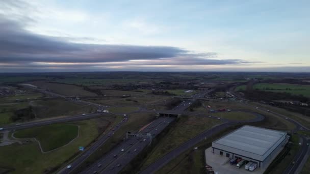 Underbara Flygbilder Brittiska Motorvägar Och Trafik Vid Junction Luton City — Stockvideo