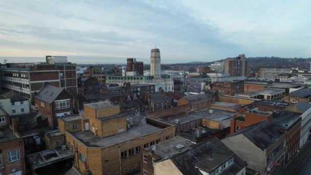 Flygbilder Centrala Luton City Och Byggnader Solnedgången Storbritanniens Moderna Och — Stockvideo