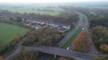 İngiltere 'nin St Albans kasabasında İngiliz Karayolları ve Trafik Hava Görüntüleri