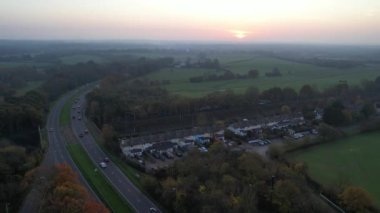 İngiltere 'nin St Albans kasabasında İngiliz Karayolları ve Trafik Hava Görüntüleri