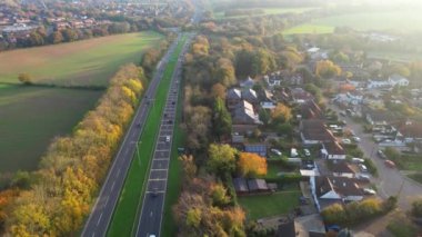İngiltere 'nin St Albans kasabasında İngiliz Karayolları ve Trafik Hava Görüntüleri