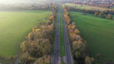 İngiltere 'nin St Albans kasabasında İngiliz Karayolları ve Trafik Hava Görüntüleri