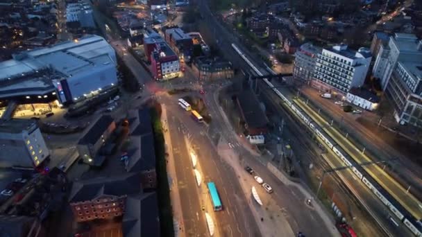 Time Lapse Aerial Footage British City Illuminated Roads Traffic Filmación — Vídeos de Stock
