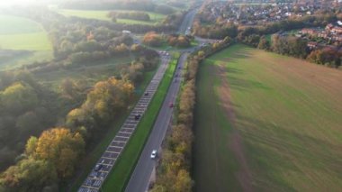 İngiltere 'nin St Albans kasabasında İngiliz Karayolları ve Trafik Hava Görüntüleri